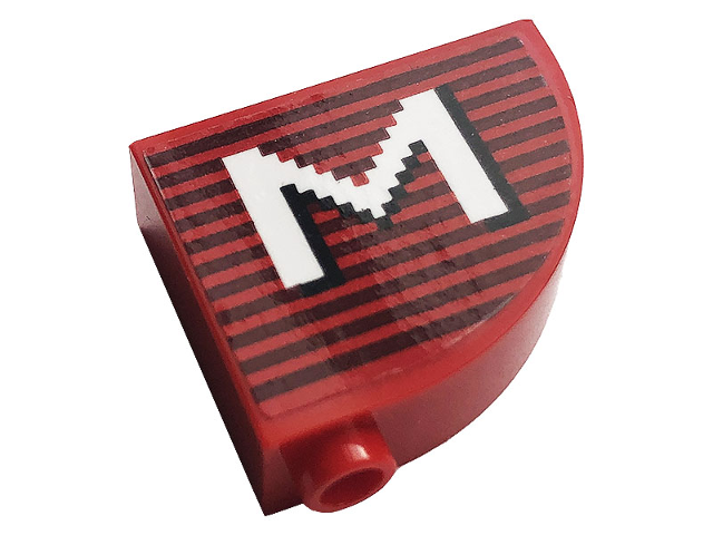 Slope, Curved 3 x 1 x 2 with Hollow Stud with Gray Stripes and White Letter 'M' Pattern (Sticker) - Set 10272