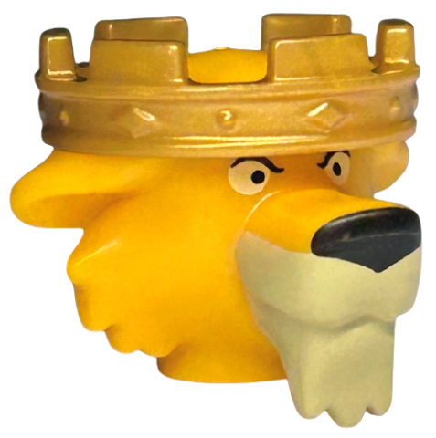 Minifigure, Head, Modified Lion with Molded Gold Crown and Printed Eyes, Black Nose and Tan Muzzle and Beard Pattern