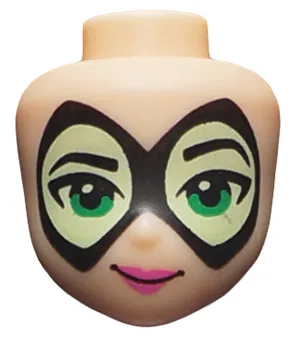 Mini Doll, Head Friends with Thin Black Pointed Mask with Yellowish Green Lenses, Bright Green Eyes and Dark Pink Lips Pattern (Batgirl)