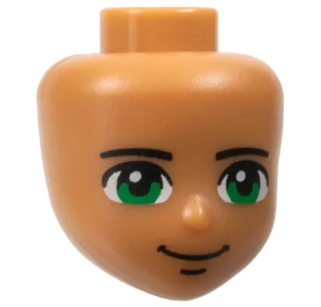 Mini Doll, Head Friends with Black Thin Eyebrows, Green Eyes, Chin Dimple, and Grin Pattern