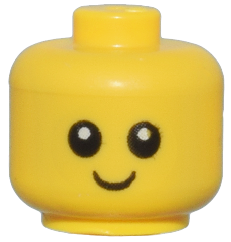 Minifigure, Baby / Toddler Head with Neck with Black Eyes, White Pupils, and Smile Pattern