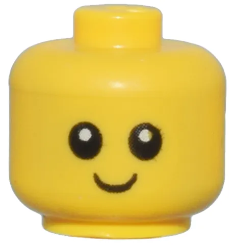 Minifigure, Baby / Toddler Head with Neck with Black Eyes, White Pupils, and Smile Pattern