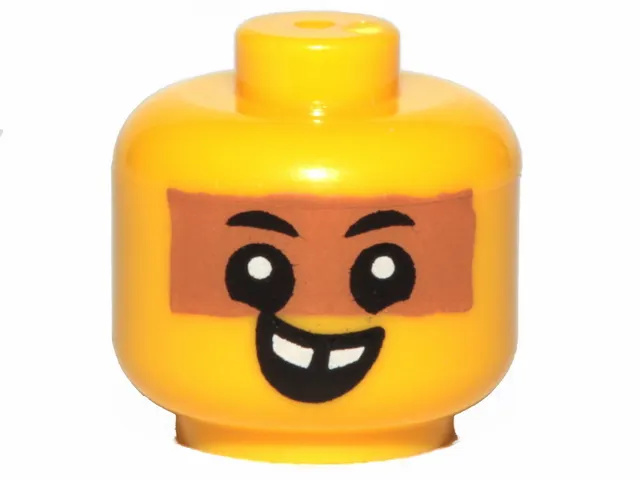 Minifigure, Baby / Toddler Head with Neck with Black Eyes, White Pupils, Medium Nougat Band, and Open Mouth Smile with Missing Tooth Pattern