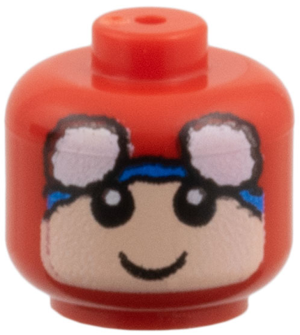 Minifigure, Baby / Toddler Head with Neck with Pulled Up Spider-Man Mask with White Eyes and Blue Hem, Light Nougat Face with Grin Pattern