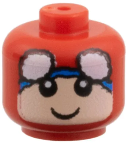 Minifigure, Baby / Toddler Head with Neck with Pulled Up Spider-Man Mask with White Eyes and Blue Hem, Light Nougat Face with Grin Pattern