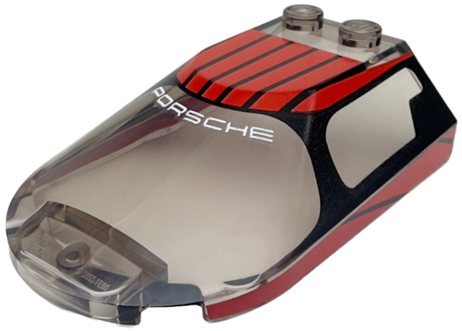 Windscreen 6 x 4 x 1 1/3 Canopy Sloped Sides with White 'PORSCHE', Red Roof, and Black Stripes and Window Frame Outline Pattern