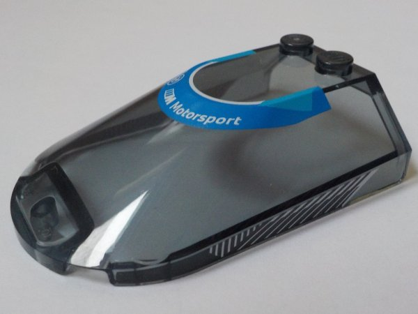 Windscreen 6 x 4 x 1 1/3 Canopy Sloped Sides with White BMW Logo and 'Motorsport' on Blue Background, Stripes on Sides Pattern