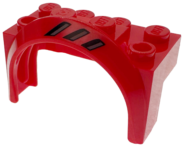 Vehicle, Mudguard 4 x 2 1/2 x 2 with Arch Round with Black and Dark Bluish Gray Air Vents Pattern Model Left Side