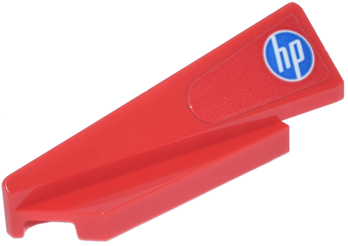 Wedge 5 x 1 x 1 1/3 with 4 x 1 Base Left with Blue and White Circle 'hp' Logo Pattern (Sticker) - Set 77242