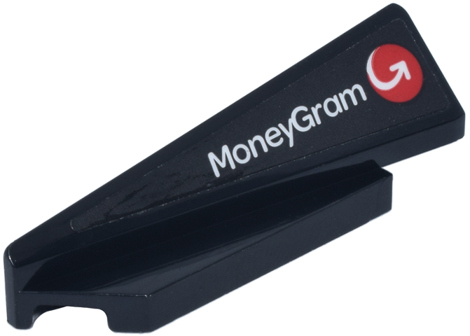 Wedge 5 x 1 x 1 1/3 with 4 x 1 Base Left with White 'MoneyGram' and Red Circle with Arrow Logo Pattern (Sticker) - Set 77250