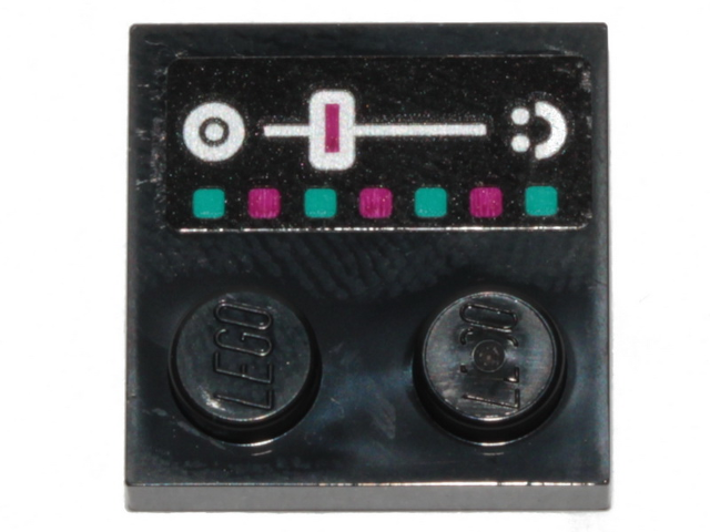 Tile, Modified 2 x 2 with Studs on Edge with Dark Turquoise and Magenta Buttons and Slider Pattern (Sticker) - Set 70828