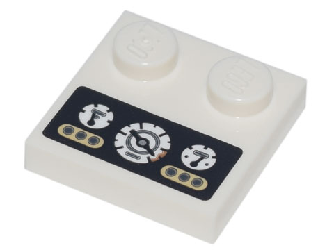 Tile, Modified 2 x 2 with Studs on Edge with Vehicle Dashboard with 3 Round White Gauges and Warning Lights Pattern (Sticker) - Set 70840