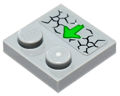 Tile, Modified 2 x 2 with Studs on Edge with Cracks and Green Arrow Pointing Towards Studs Pattern (Sticker) - Set 71722