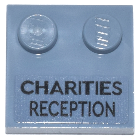 Tile, Modified 2 x 2 with Studs on Edge with Black 'CHARITIES RECEPTION' Pattern (Sticker) - Set 76271