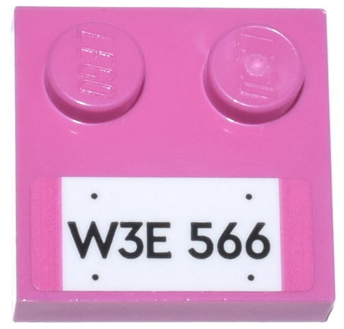 Tile, Modified 2 x 2 with Studs on Edge with White License Plate and Black 'W3E 566' Pattern (Sticker) - Set 77241