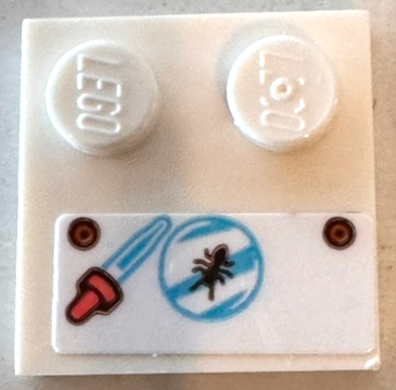 Tile, Modified 2 x 2 with Studs on Edge with Coral and Medium Azure Pipette Dropper and Ant on Petri Dish Pattern (Sticker) - Set 41717