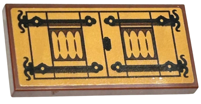 Tile, Modified 2 x 4 Inverted with Medium Nougat Cupboard Doors with Black Hinges Pattern (Sticker) - Set 76412