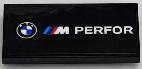 Tile, Modified 2 x 4 Inverted with BMW Logo and White 'M PERFOR' Pattern Model Left Side (Sticker) - Set 76922