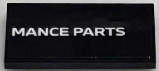 Tile, Modified 2 x 4 Inverted with White 'MANCE PARTS' Pattern Model Right Side (Sticker) - Set 76922