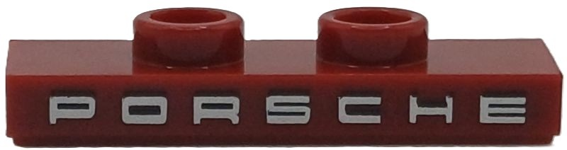 Plate, Modified 1 x 3 with 2 Studs (Double Jumper) with Silver 'PORSCHE' Pattern