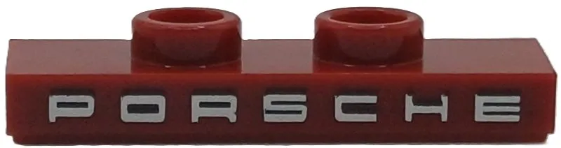 Plate, Modified 1 x 3 with 2 Studs (Double Jumper) with Silver 'PORSCHE' Pattern