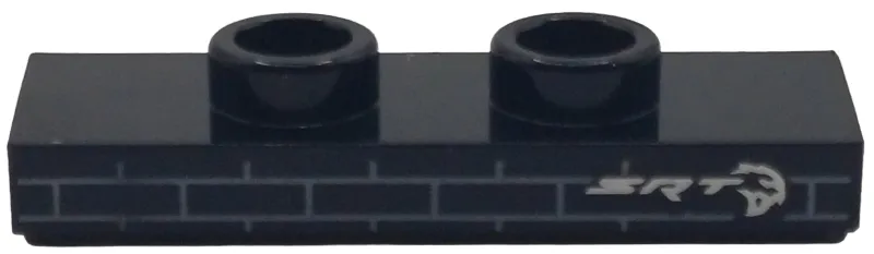 Plate, Modified 1 x 3 with 2 Studs (Double Jumper) with Dark Silver Grille, Silver 'SRT' and Dodge Hellcat Logo Pattern