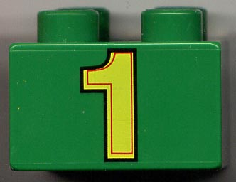 Duplo, Brick 2 x 2 with Number 1 Yellow Pattern
