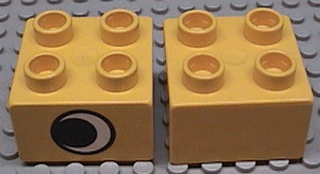 Duplo, Brick 2 x 2 with Eye without White Spot Pattern, on One Side