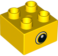 Duplo, Brick 2 x 2 with Circled Black Eye Small with Crescent and White Pupil Pattern on Both Sides