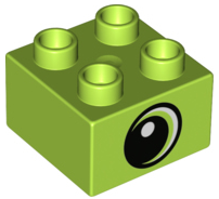 Duplo, Brick 2 x 2 with Circled Black Eye Large Looking Left with Crescent and White Pupil Pattern