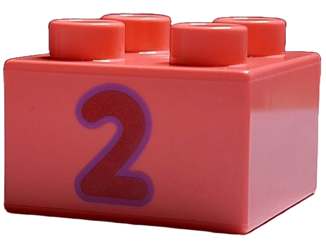 Duplo, Brick 2 x 2 with Dark Red Number 2 with Dark Purple Outline Pattern