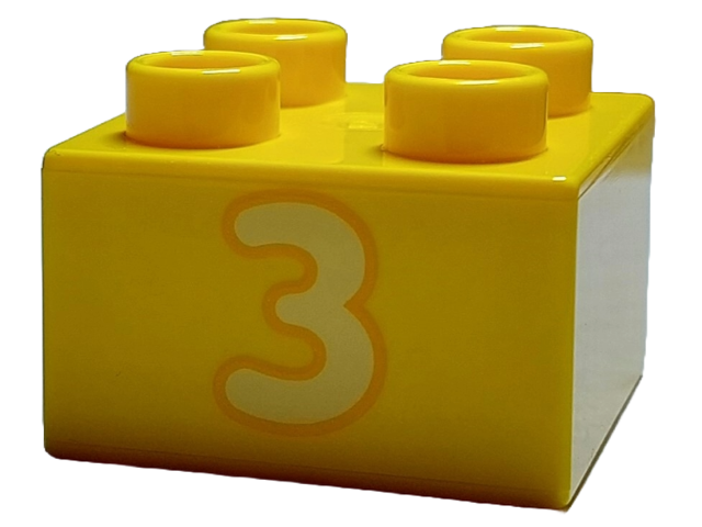 Duplo, Brick 2 x 2 with Bright Light Yellow Number 3 with Bright Light Orange Outline Pattern