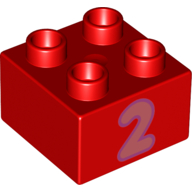 Duplo, Brick 2 x 2 with Number 2 Coral Pattern