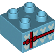 Duplo, Brick 2 x 2 with Present / Gift, Red Bow and White Mice Heads Pattern