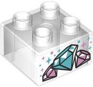 Duplo, Brick 2 x 2 with Metallic Light Blue and Metallic Pink Diamonds, Sparkles and Dots Pattern