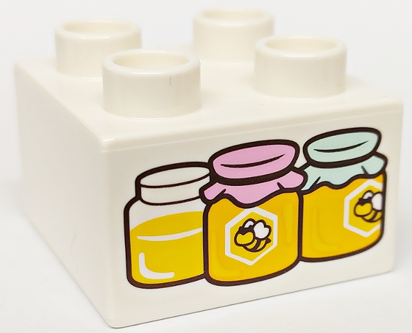 Duplo, Brick 2 x 2 with 3 Jars of Honey Pattern
