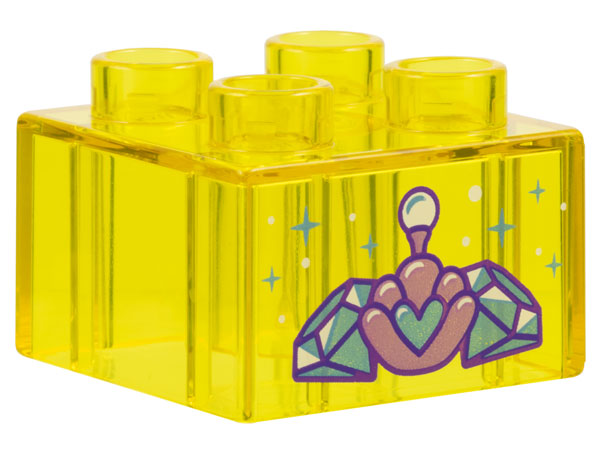 Duplo, Brick 2 x 2 with Metallic Light Blue Diamonds, Heart and Sparkles, and Metallic Pink Shell with Pearl Pattern