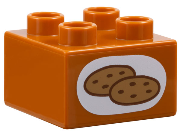 Duplo, Brick 2 x 2 with Medium Nougat and Reddish Brown Chocolate Chip Cookies in White Oval Pattern