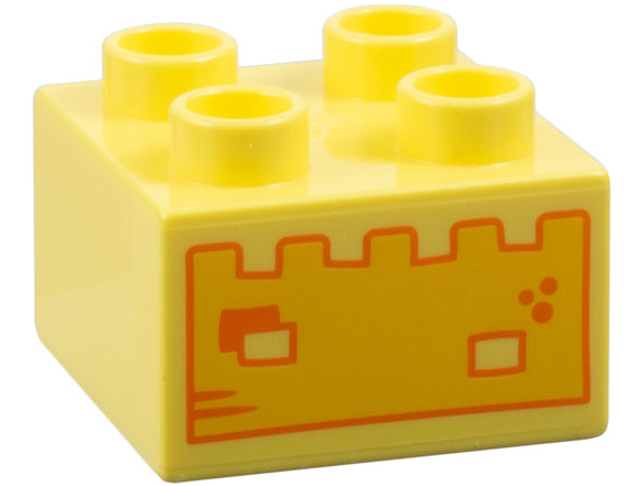 Duplo, Brick 2 x 2 with Yellow Sand Castle Wall with Orange Windows Pattern