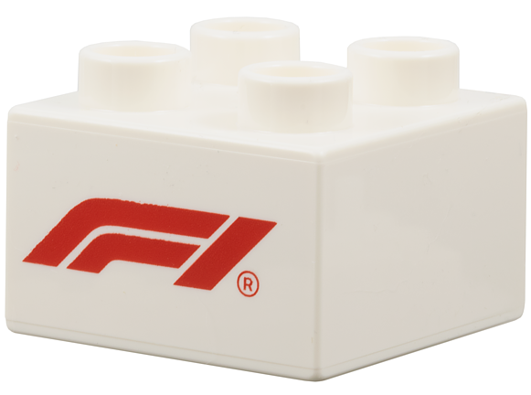 Duplo, Brick 2 x 2 with Formula 1 Logo Stylized Red 'F1' Pattern