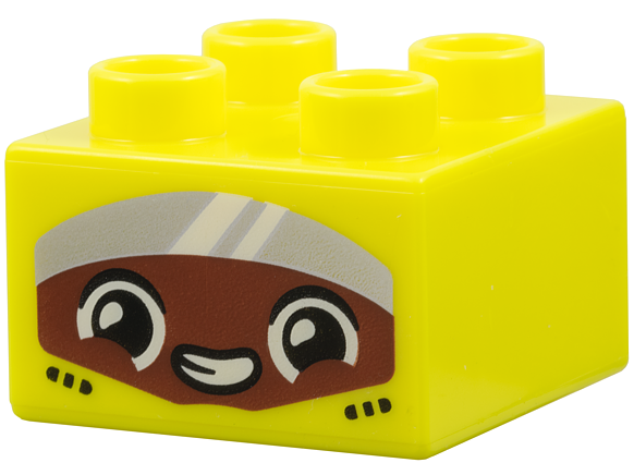 Duplo, Brick 2 x 2 with Seat Belts, Reddish Brown Face with Black and White Eyes, Open Mouth Smile with Teeth and Silver Visor Pattern