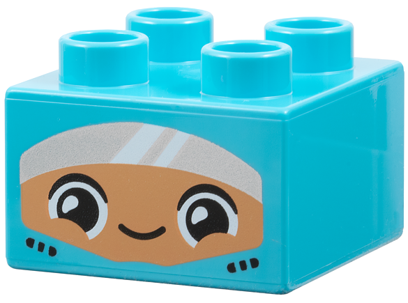 Duplo, Brick 2 x 2 with Seat Belts, Nougat Face with Black and White Eyes, Closed Mouth Grin and Silver Visor Pattern