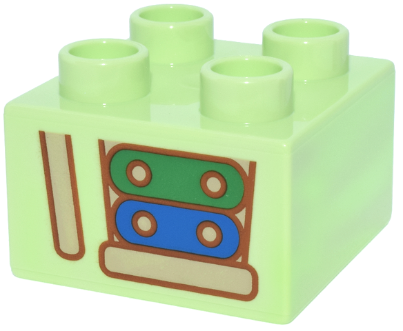 Duplo, Brick 2 x 2 with Tan and Dark Orange Xylophone Lower Half with Green and Blue Bars Pattern