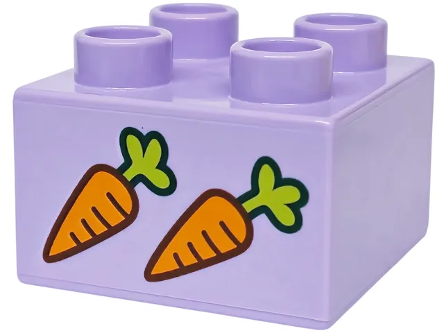 Duplo, Brick 2 x 2 with Orange and Lime Carrots Pattern