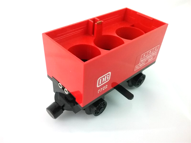 Train Battery Box Car with Three Contact Holes, Black Switch Lever, Black Magnets, and Black Wheels with 'DB 7722' Pattern on Both Sides (Stickers) - Set 7722