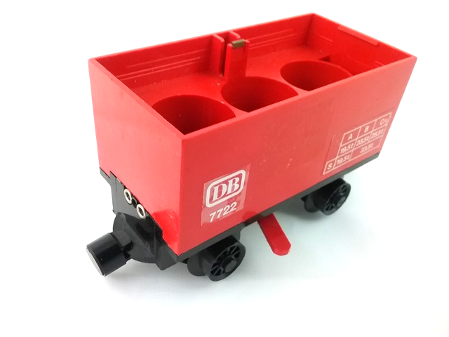 Train Battery Box Car with Three Contact Holes, Red Switch Lever, Black Magnets, and Black Wheels with 'DB 7722' Pattern on Both Sides (Stickers) - Set 7722