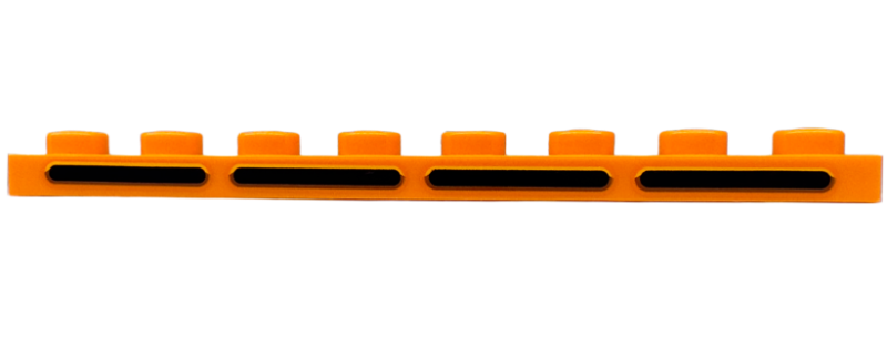 Plate 1 x 8 with 4 Black Rounded Stripes with Bright Light Yellow and Dark Orange Outlines (Air Vents) Pattern