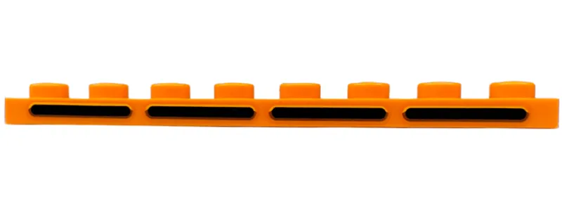 Plate 1 x 8 with 4 Black Rounded Stripes with Bright Light Yellow and Dark Orange Outlines (Air Vents) Pattern