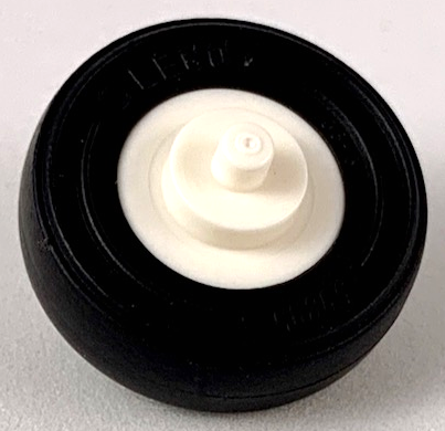 Wheel Center Small with Stub Axles (Pulley Wheel) with Black Tire 14mm D. x 4mm Smooth Small Single with Number Embossed on Side (3464 / 59895)