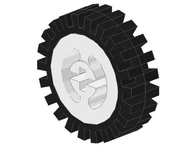 Wheel with Split Axle Hole with Black Tire 24mm D. x 8mm Offset Tread - Interior Ridges (3482 / 3483)